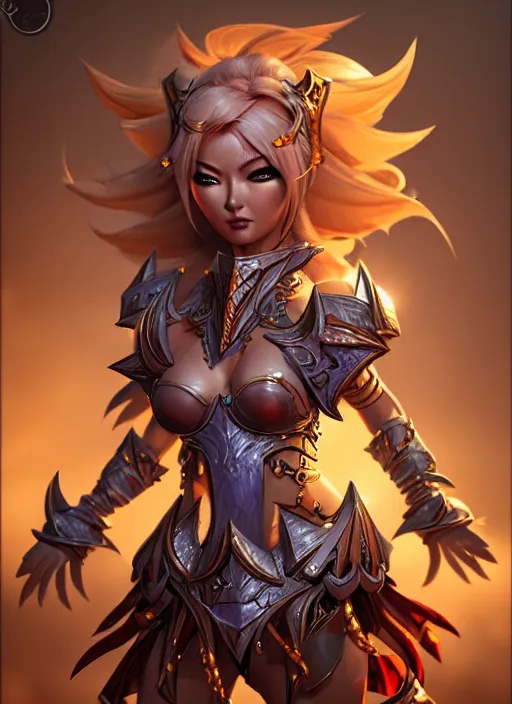 Image similar to sakimi chan, fantasy armor, detailed face, dynamic lighting, tony sart