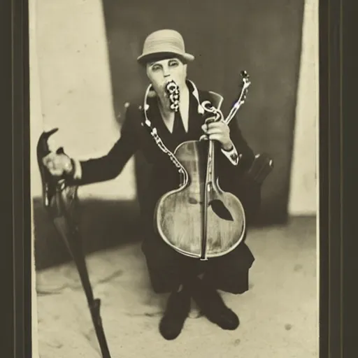 Prompt: octopus in a suit playing delta blues, 1 9 2 0 s, photograph