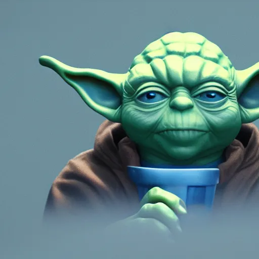 Image similar to Yoda eating blue cookies, hyperdetailed, artstation, cgsociety, 8k