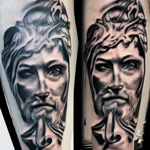 amazing zeus tattoo, realistic drawing, hyper - | Stable Diffusion