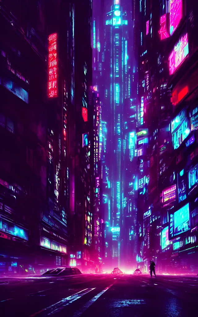 Image similar to concept art of a magnificent dark neon futuristic cyberpunk city bustling street at night cyberart in the style of liam wong in the film akira rendered in octane, 3 d render, trending on cgsociety, blender 3 d, displacement mapped