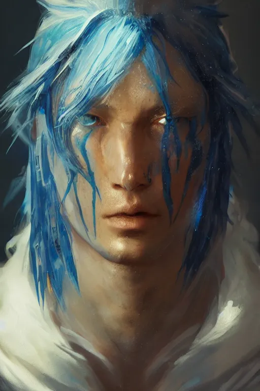 Image similar to a portrait a blue spirit by Greg Rutkowski, Sung Choi, Mitchell Mohrhauser, Maciej Kuciara, Johnson Ting, Maxim Verehin, Peter Konig, final fantasy , 8k photorealistic, cinematic lighting, HD, high details, atmospheric , trending on artstation