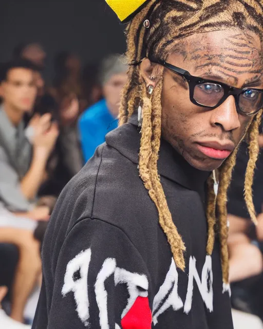 Image similar to hyperrealistic and heavy detailed 2321s POKEMON balenciaga runway show of lil wayne, Leica SL2 50mm, vivid color, high quality, high textured