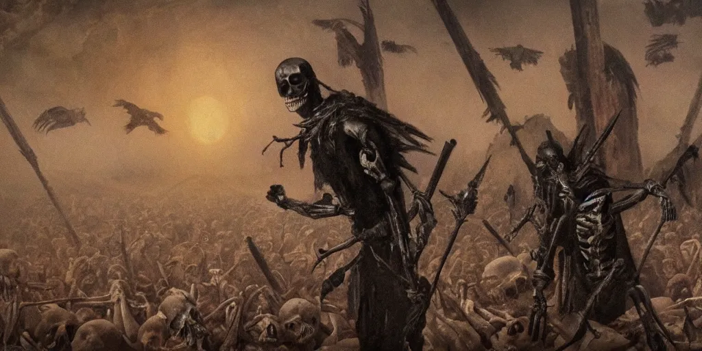 Image similar to biden in dante's inferno painting, crows, skeletons, crosses, dark beauty, rotten gold, perfect faces, extremely detailed, cinema 4 d, unreal engine.