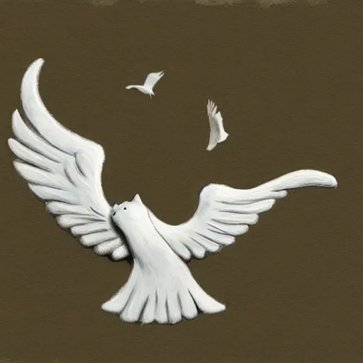 Image similar to cat playing with the dove of peace, photorealistic, detailed