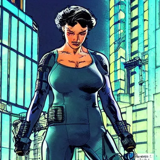 Image similar to Selina Kyle. Apex legends cyberpunk weight lifter. Concept art by James Gurney and Mœbius.