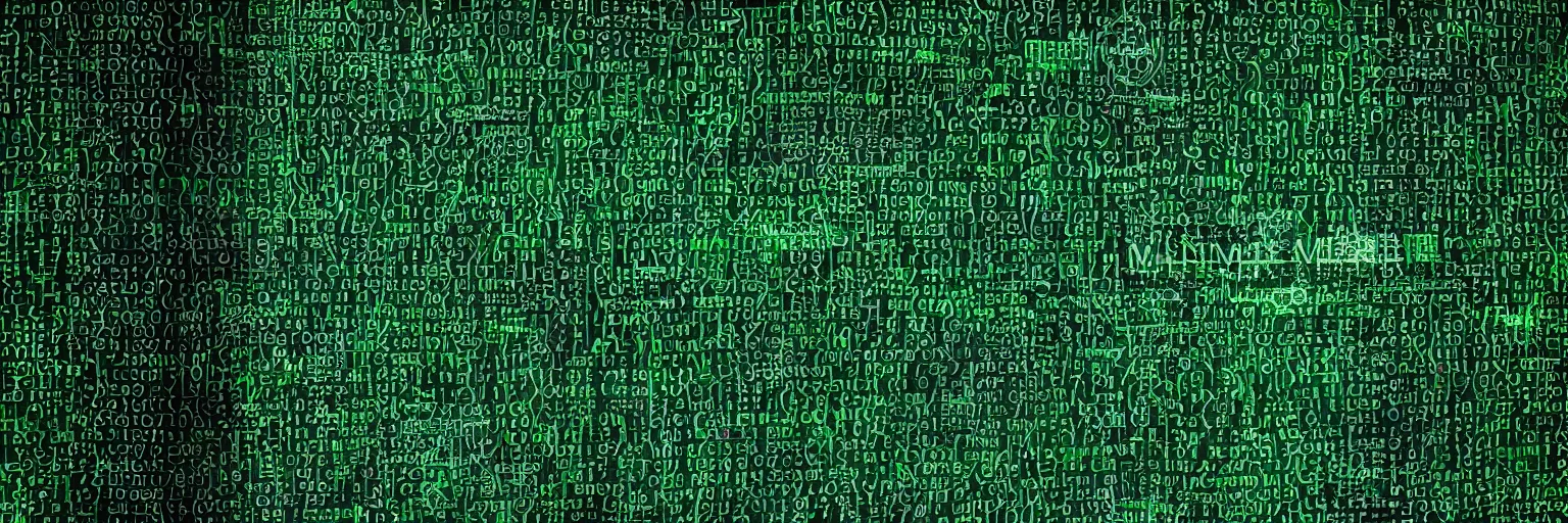 Prompt: mainframe computer code from the matrix, dark background, green letters, ASM