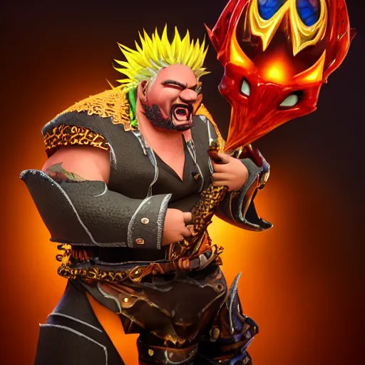 Prompt: Guy Fieri as a World of Warcraft villain octane render 4D Ray Tracing lighting award winning photography