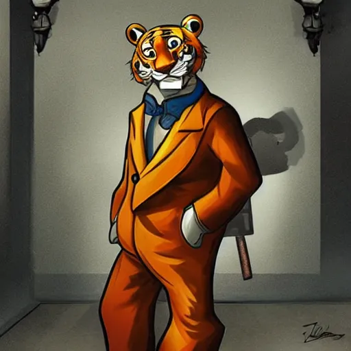 Image similar to tony the tiger as Sherlock Holmes, noir artstation