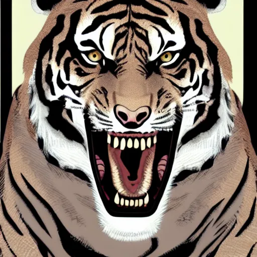 Prompt: a roaring tiger in the style of clyde caldwell