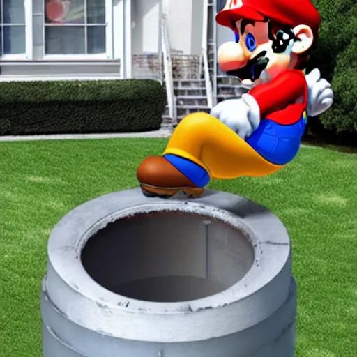 Prompt: Mario got stuck in a pipe