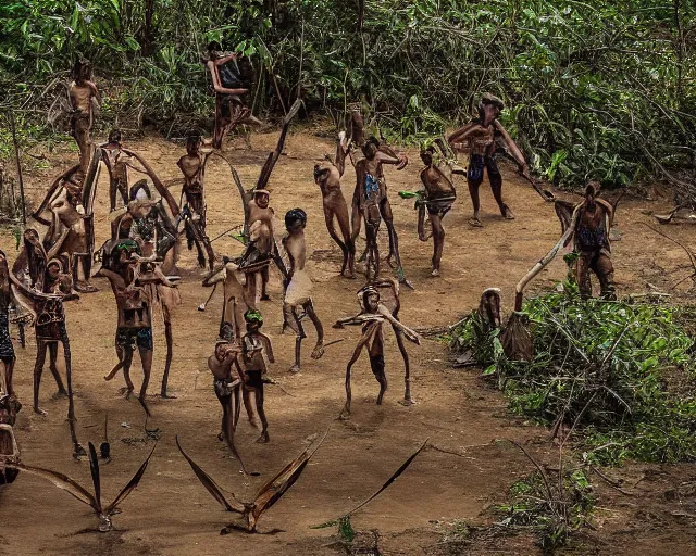 Prompt: award winning national geographic photograph of an uncontacted tribe of cyborgs