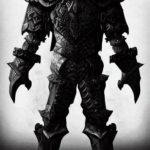 Prompt: a highly detailed digital art of a man wearing a epic shadow armor