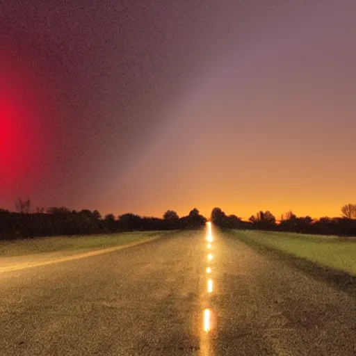 Image similar to large translucent but visible disk-shaped red glow in the sky