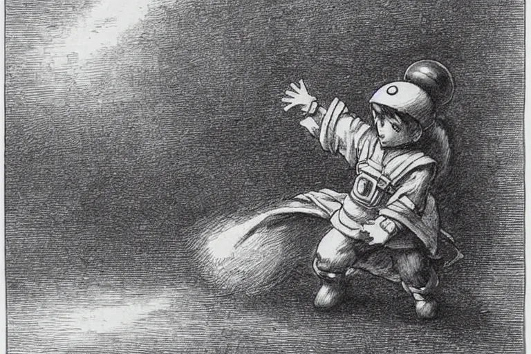 Image similar to Megaman as Pikachu, Gustave Dore lithography