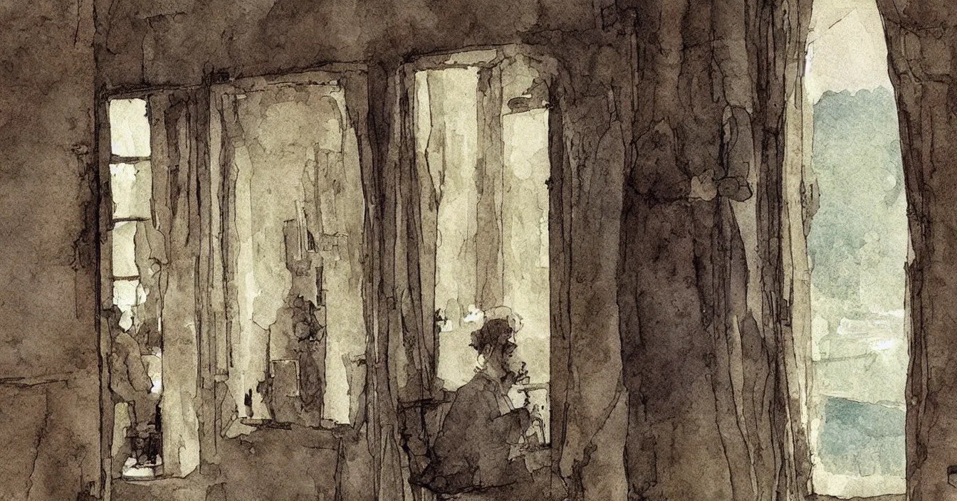 Prompt: view from behind mirror, very deep stillness atmosphere, dimension of still moment, spiritual style, digital art, by anton pieck