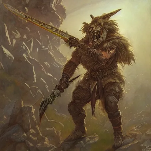 Image similar to Halberd wielding bugbear as a fantasy D&D character, portrait art by Donato Giancola and James Gurney, digital art, trending on artstation