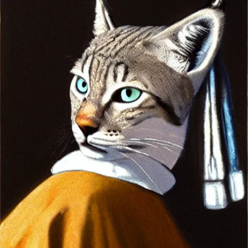 Image similar to girl with a pearl earring but as a lynx cat