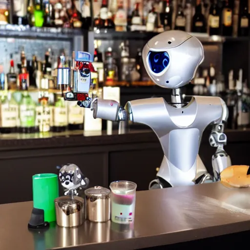 Image similar to a robot orders a drink from the TY puppy bartender.