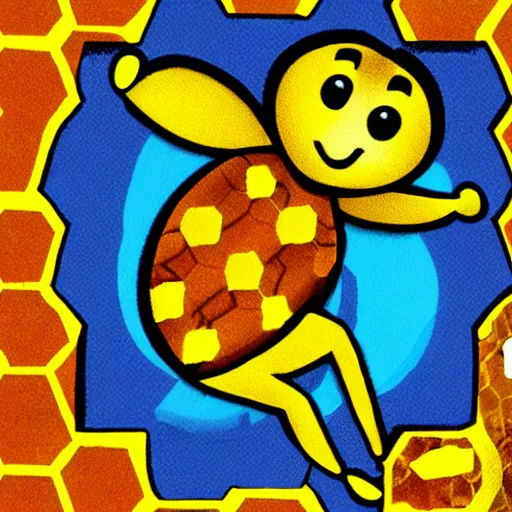 Image similar to fun cartoon honey bee with an afro inside of a honeycomb dripping with honey