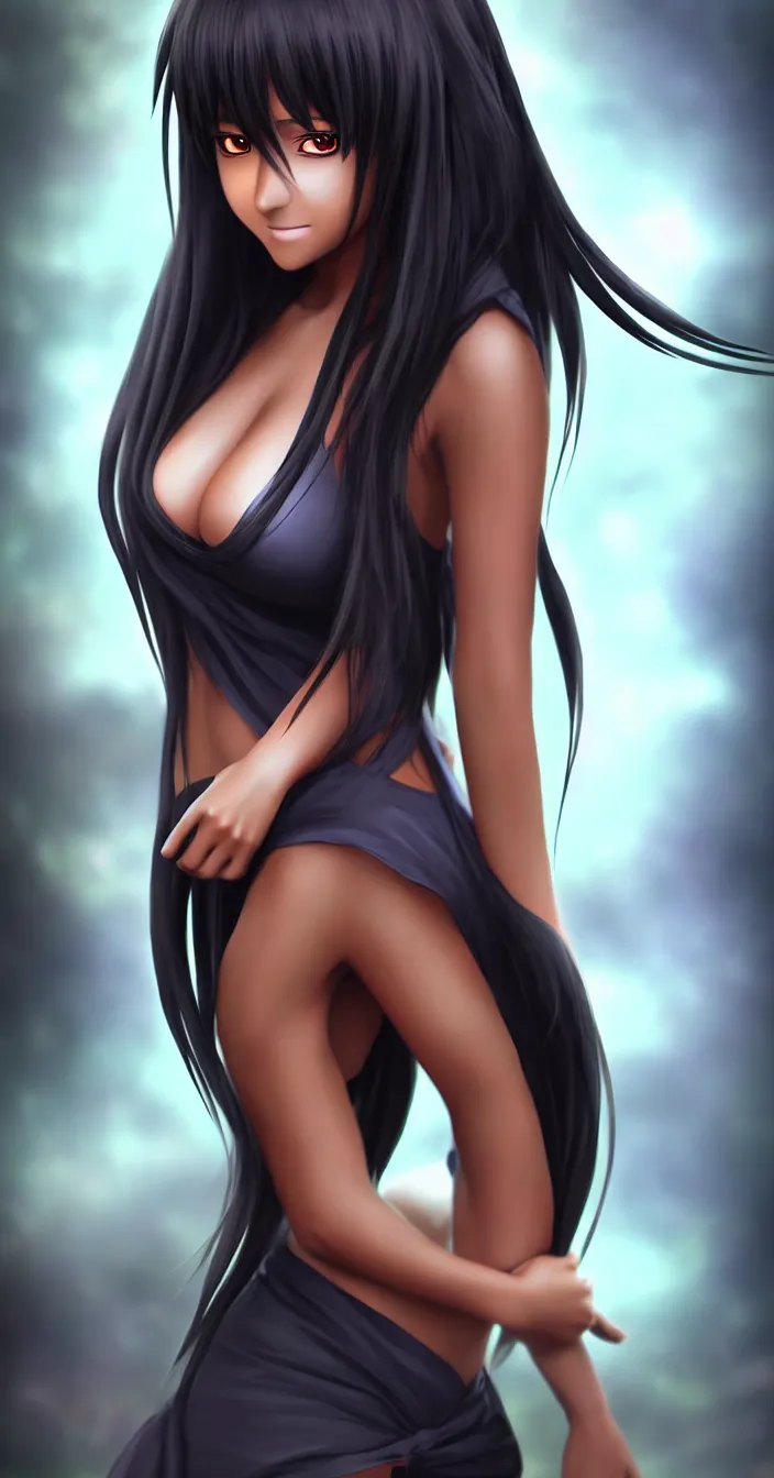 Prompt: realistic full body photo of anime character beautiful south asian girl, dark smooth background, very sharp focus, in the style of greg rutswoski, very hyper realistic, highly detailed, fantasy art station