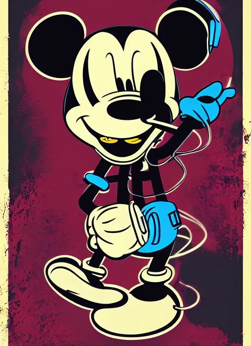 Image similar to highly detailed delirium face portrait of mickey mouse by petros afshar, tom whalen, laurie greasley, war face by greg rutkowski