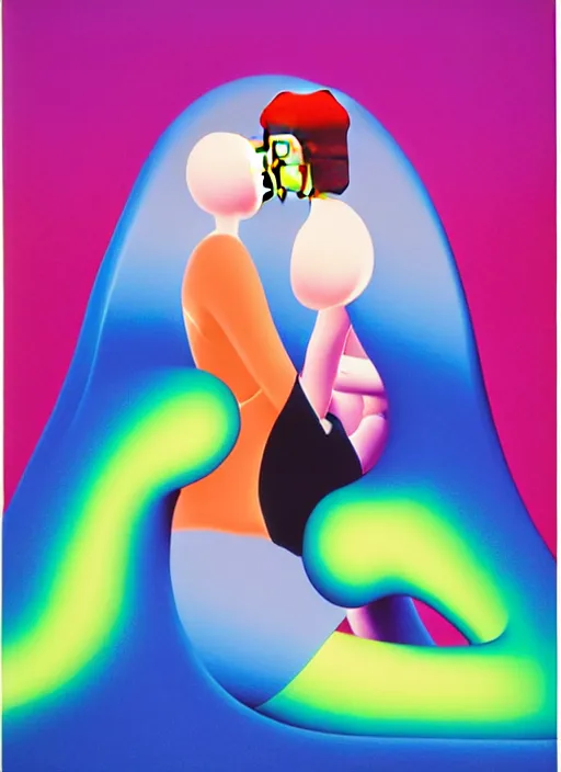 Image similar to kissing by shusei nagaoka, kaws, david rudnick, airbrush on canvas, pastell colours, cell shaded!!!, 8 k