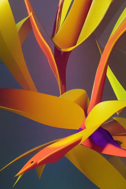Prompt: a colorful, metallic strelitzia, ( ( ( ( jonathan zawada ) ) ) ) a computer rendering by agnes lawrence pelton, featured on polycount, computer art, rendered in cinema 4 d, octane render, rendered in maya