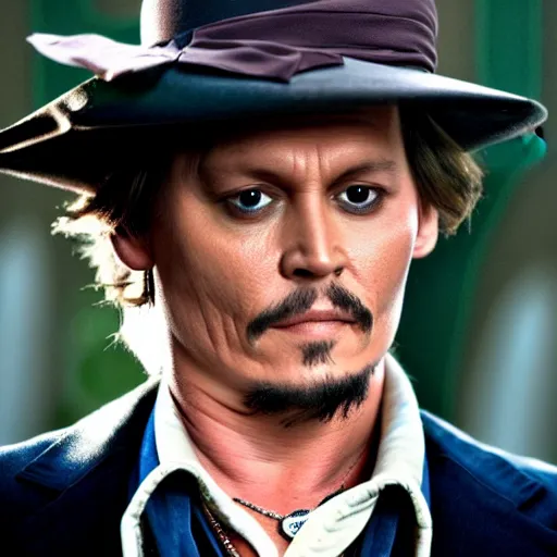 Image similar to jonny depp doing jonny depp things, cinematic still, movie still, hyper detailed, 8 k, 9 0 0 0 k, bokeh