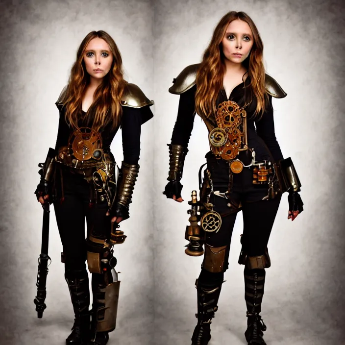 Image similar to full body photograph of elizabeth olsen as a steampunk warrior. extremely detailed. dslr. 8 5 mm.