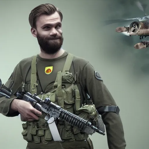 Prompt: pewdiepie as a british special air service soldier, highly detailed, cinematic lighting, photorealistic