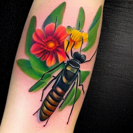 Prompt: a hyperrealistic insect tattoo, hyperrealistic, 3d, highly detailed