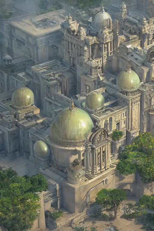 Prompt: beautiful city of naboo royal palace architecture with arboretum, megascan concrete texture building, cinematic composition, jaime jasso, craig mullins, wide angle, in the style of hayao miyazaki + brian froud + kim jung gi, studio ghibli, beautiful high detail enhanced 8 k render