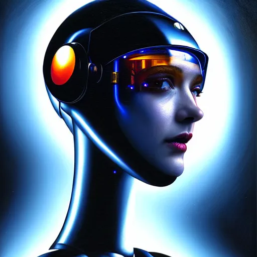 Image similar to portrait of the beautiful young robotic pilot of jets, surreal, fantasy, intricate, mechanical, elegant, dramatic lighting, emotionally evoking symbolic metaphor, highly detailed, gears, lifelike, photorealistic, digital painting, painterly, artstation, concept art, smooth, head in focus, sharp focus, background aerial battle, illustration, art by John Collier and Krenz Cushart and Artem Demura and Alphonse Mucha and Albert Aublet,