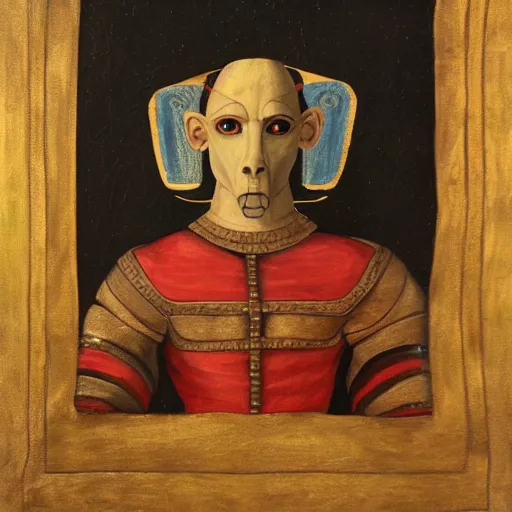 Prompt: a renaissance style portrait painting of Anubis