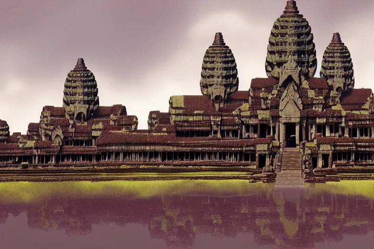 Image similar to angkor wat in the middle of a busy town, concept art, digital painting, artstation