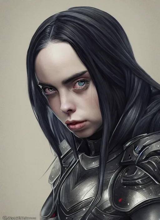 Image similar to Billie Eilish in medieval armor, artwork by artgerm