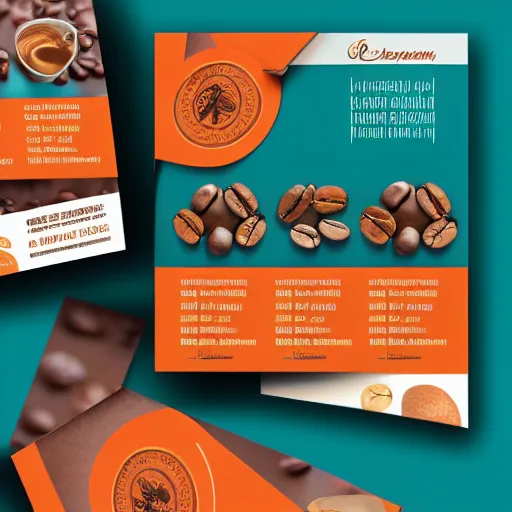 Image similar to square shaped flyer design for a coffee bean roasting company, layout design, teal and orange colour palette, template layout