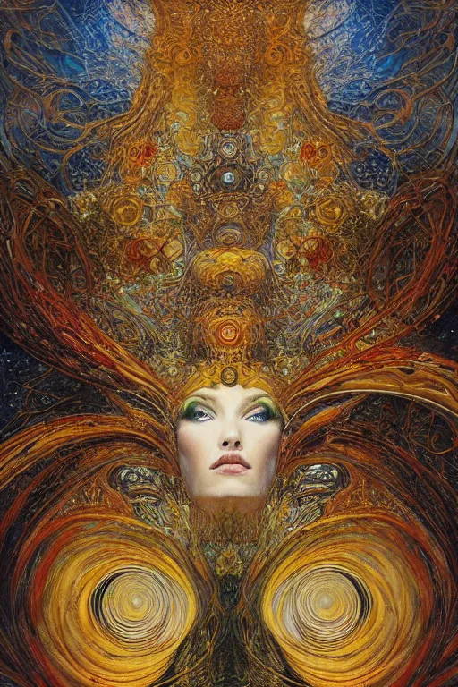 Image similar to Divine Chaos Engine by Karol Bak, Jean Deville, Gustav Klimt, and Vincent Van Gogh, visionary fractal structures, spirals