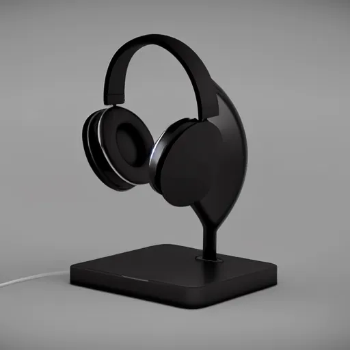 Image similar to headphone stand, futuristic, techno, cyberpunk, product design, 3 d render, concept, fun, swag, industrial design