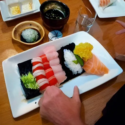 Prompt: donald trump eating sushi