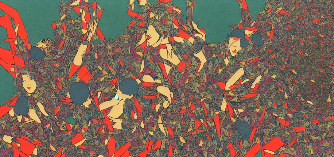 Prompt: A neo-psychedelic vision of Acid Communism that corrodes our capitalist realism present, as speculated by cultural theorist Mark Fisher in anime color palette, by Yasunari Ikenaga, Yamato