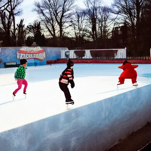 Prompt: looney tunes ice skating in heat