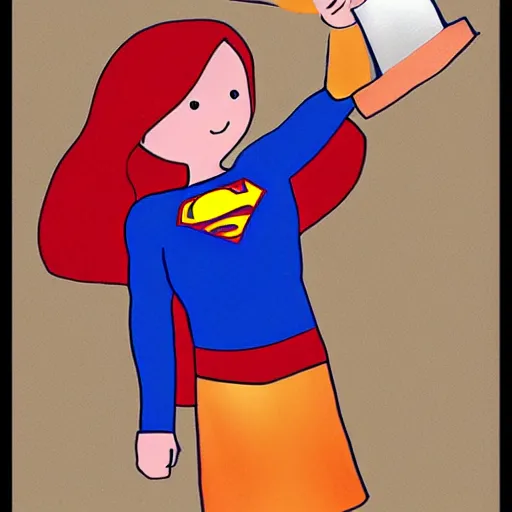 Image similar to child's drawing of supergirl lifting a trophy.