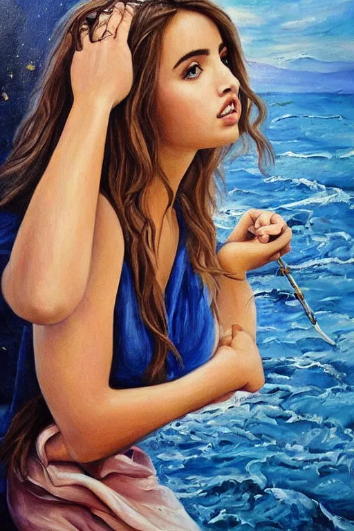 Image similar to ana de armas, greek goddess painting