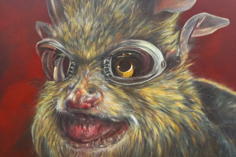 Image similar to oil painting, close-up, hight detailed, portrait of rat king, in style of 80s sci-fi art