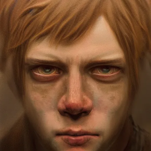 Prompt: realistic portrait painting of lost his mind young man in silent hill city made by michaelangelo, physical painting, sharp focus, digital art, bright colors, fine art, trending on artstation, unreal engine.