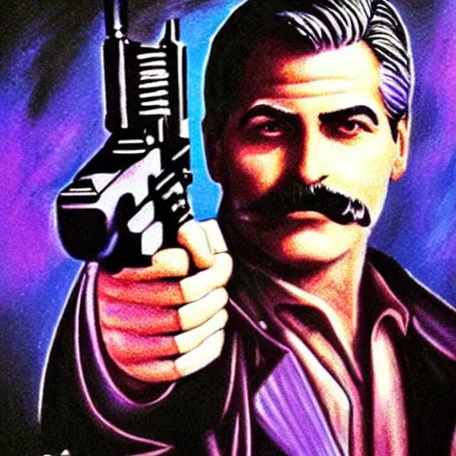 Image similar to black light poster of george clooney as wyatt earp, high detail