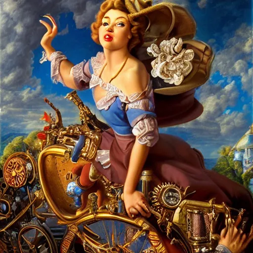 Prompt: Bolting, Realistic, Regal, Refined, Detailed Digital Art, Michael Cheval, Walt Disney (1937), François Boucher, Oil Painting, Steampunk, Highly Detailed, Cinematic Lighting, Unreal Engine, 8k