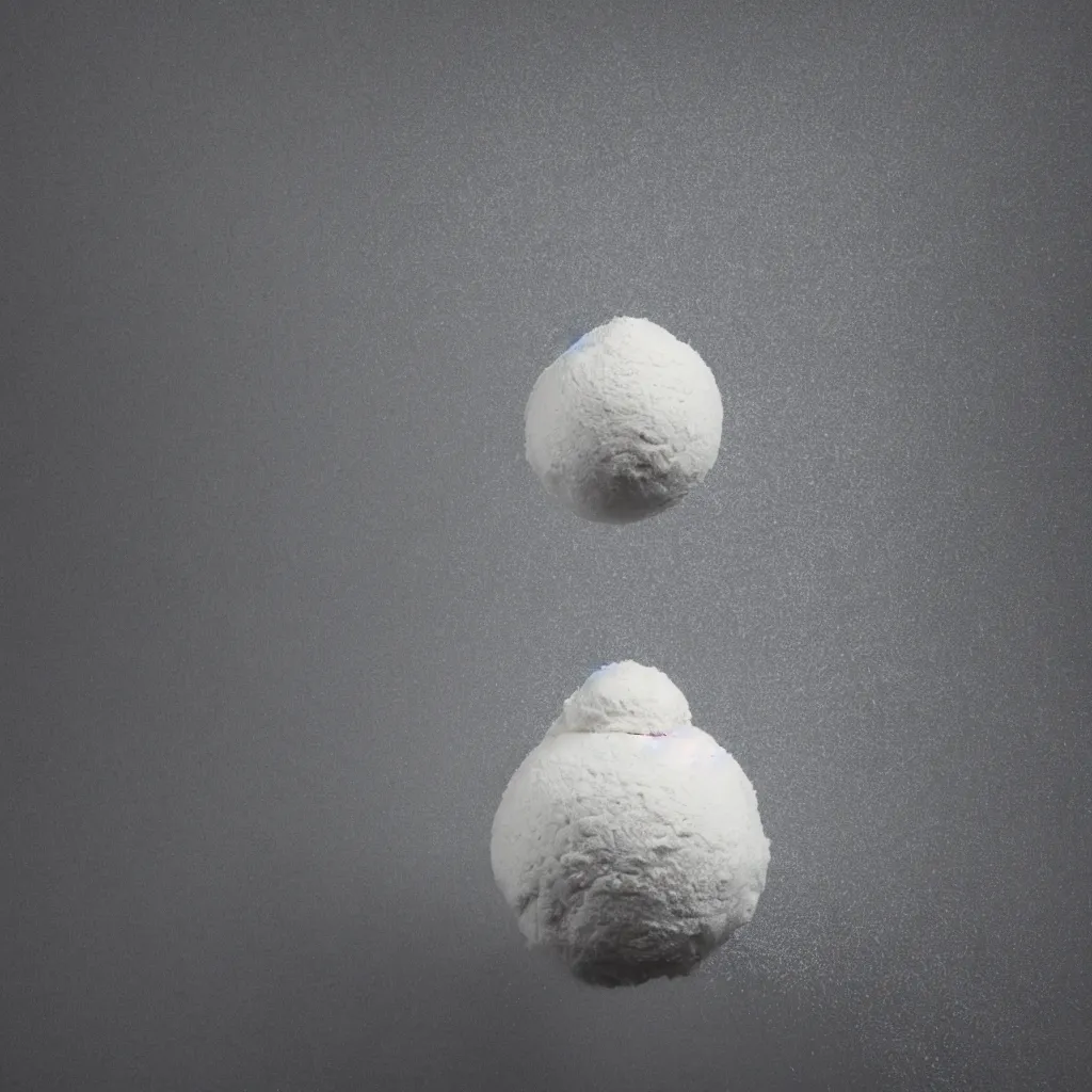 Prompt: a ball of dough floating in the air on a black background, flour dust spray, backlit, high quality action photography, studio photo, 50mm